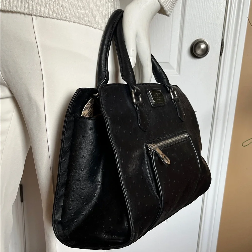 GUESS Black Textured Satchel with Front Zip Pocket - Picture 5 of 14